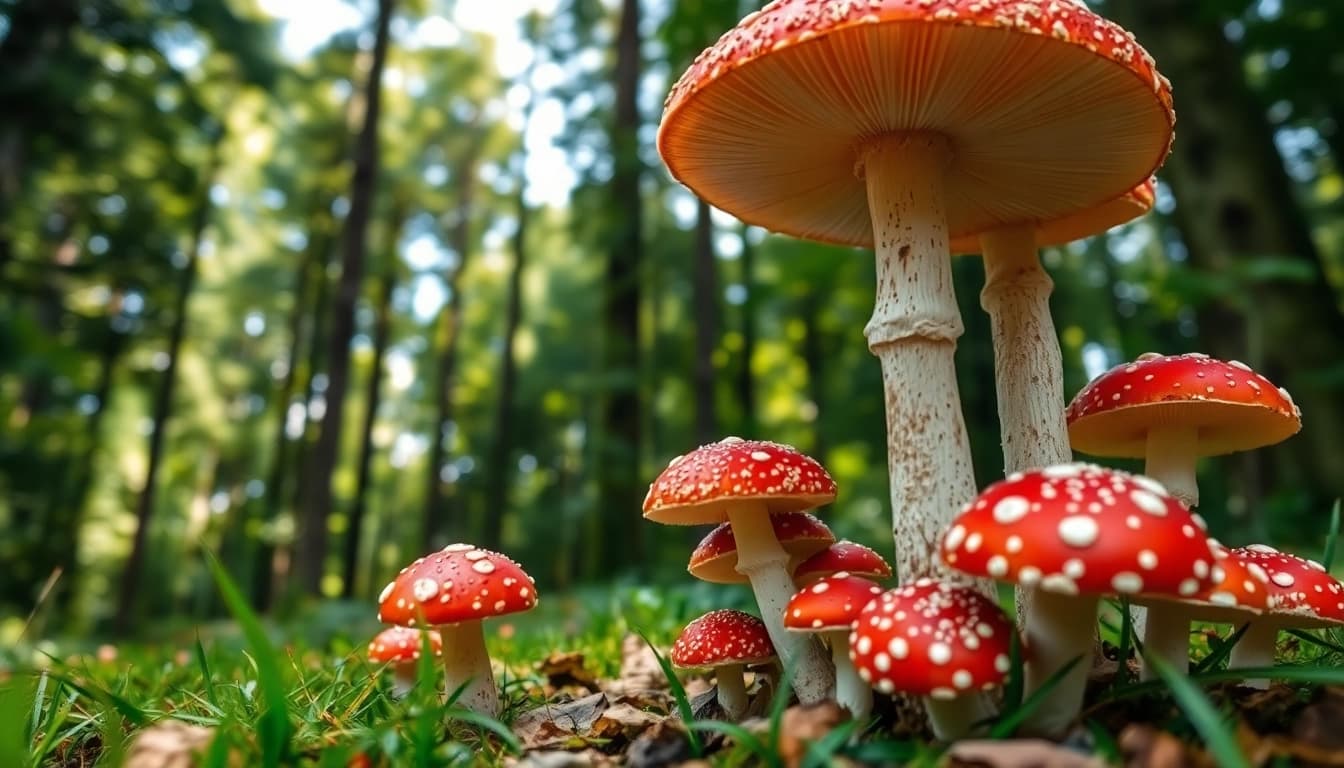 Amanita muscaria kaufen: Getrocknete Fliegenpilze in einer natürlichen Umgebung präsentieren