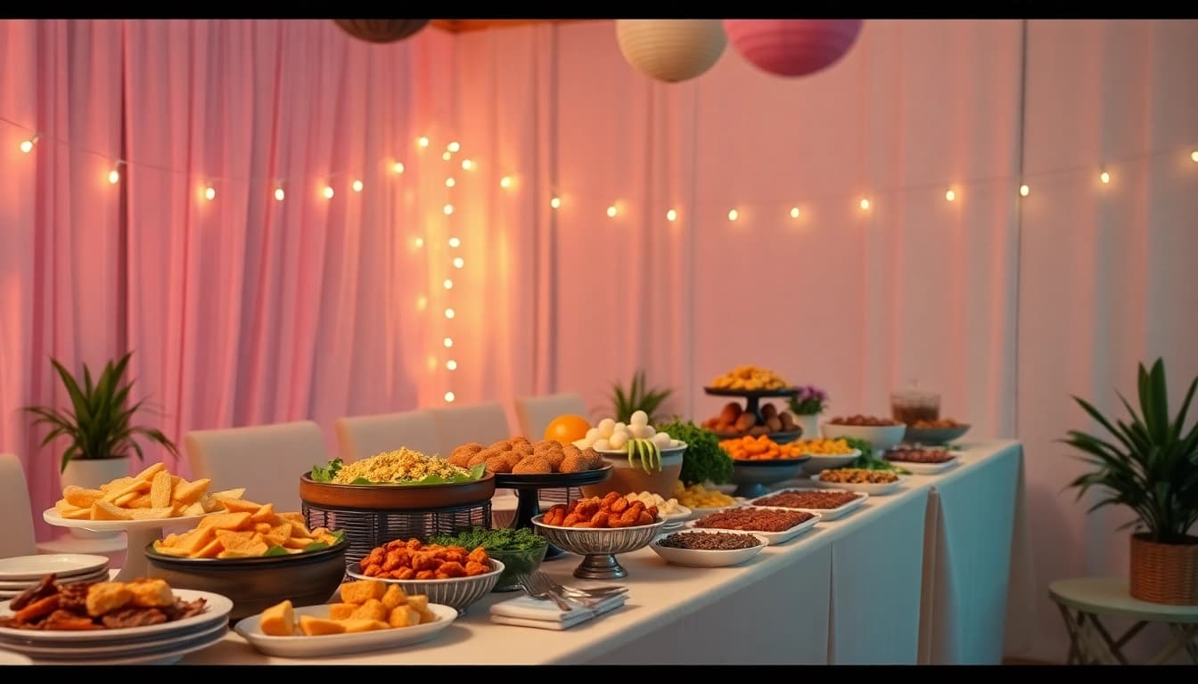 Delicious buffet spread showcasing various partyservice options, beautifully arranged for a festive celebration.
