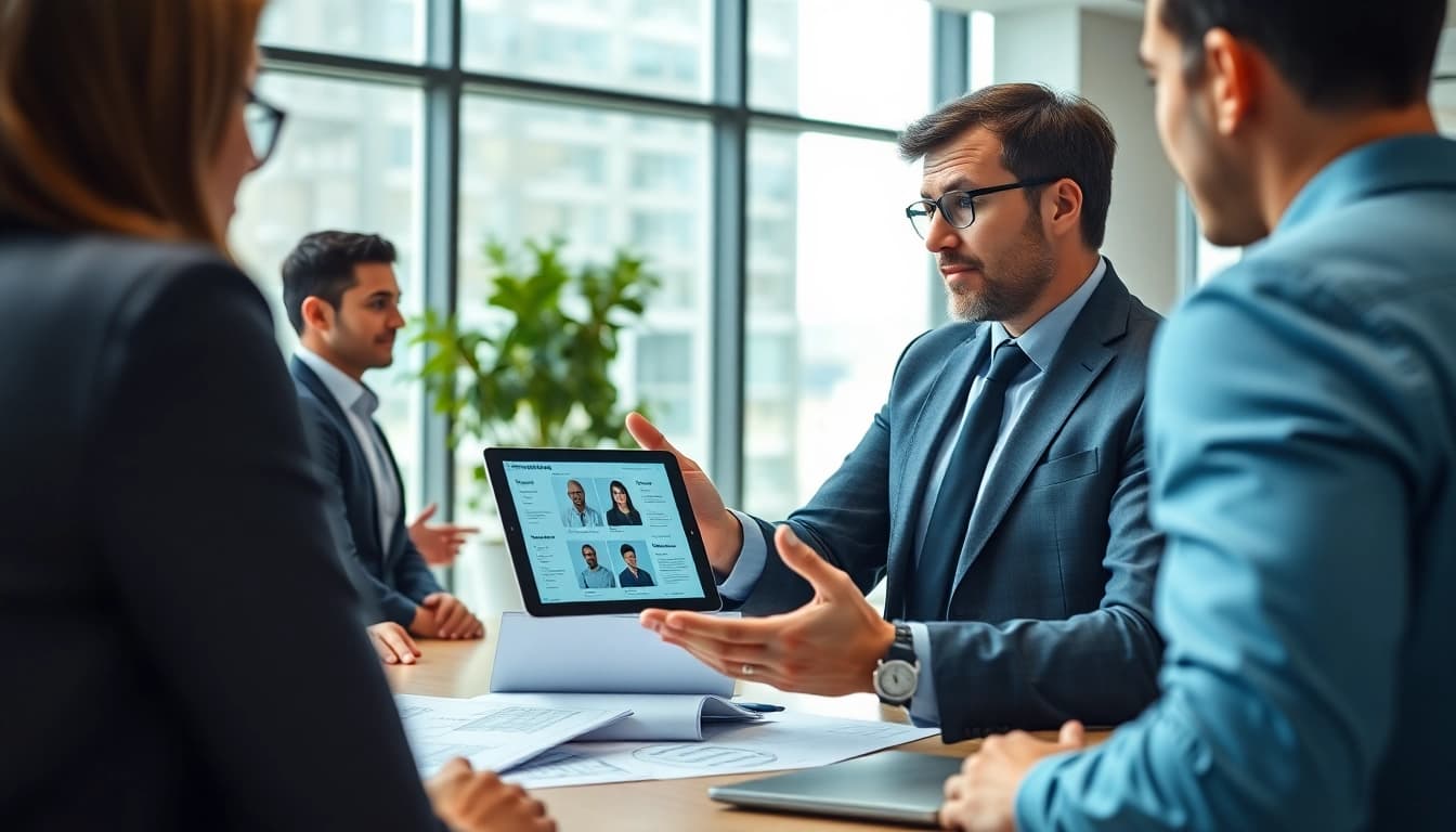Headhunter Ingenieure in einem modernen Büro mit dynamischer Diskussion.
