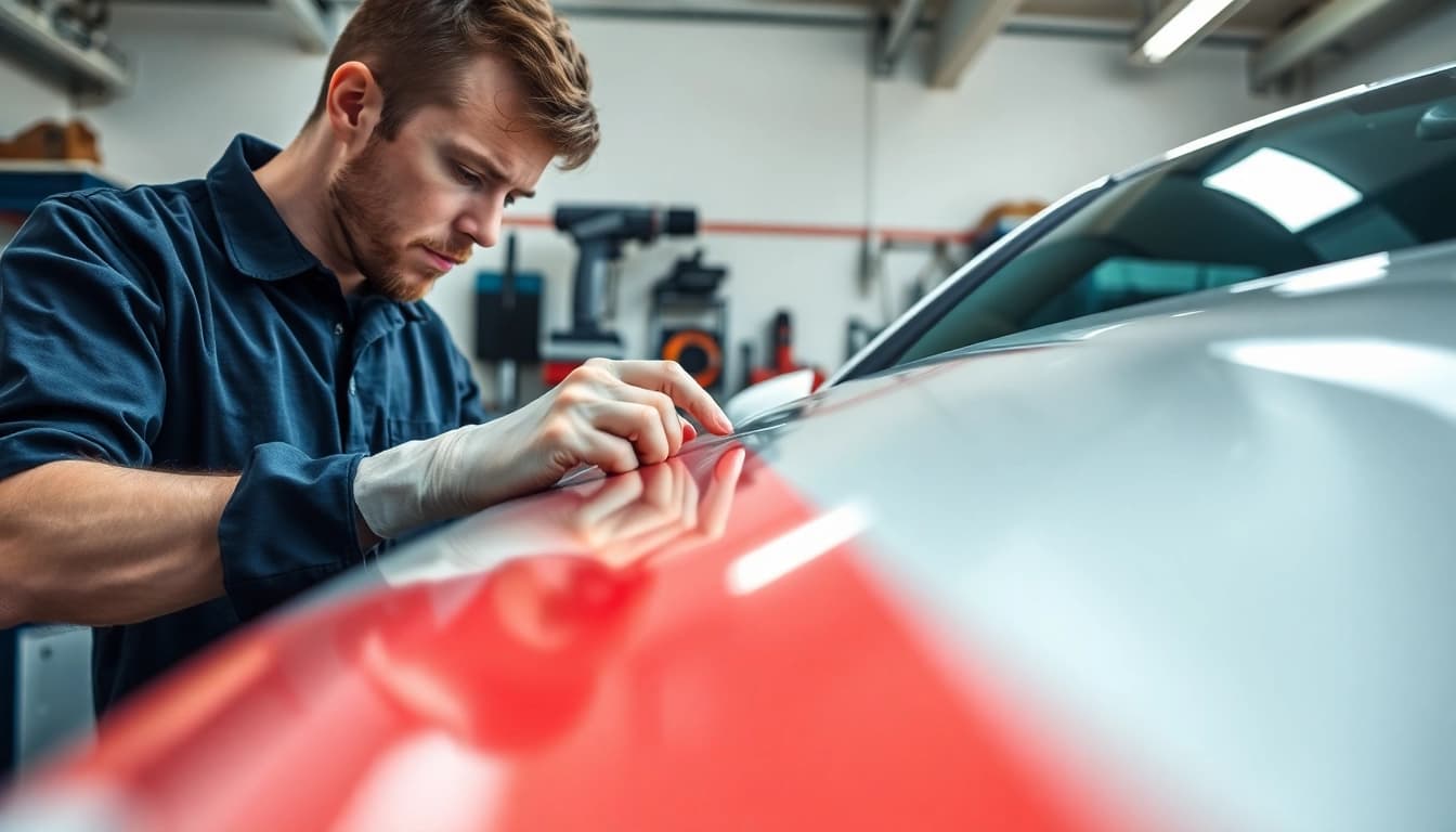 Lackschaden Reparatur München von einem professionellen Techniker in einer modernen Werkstatt.