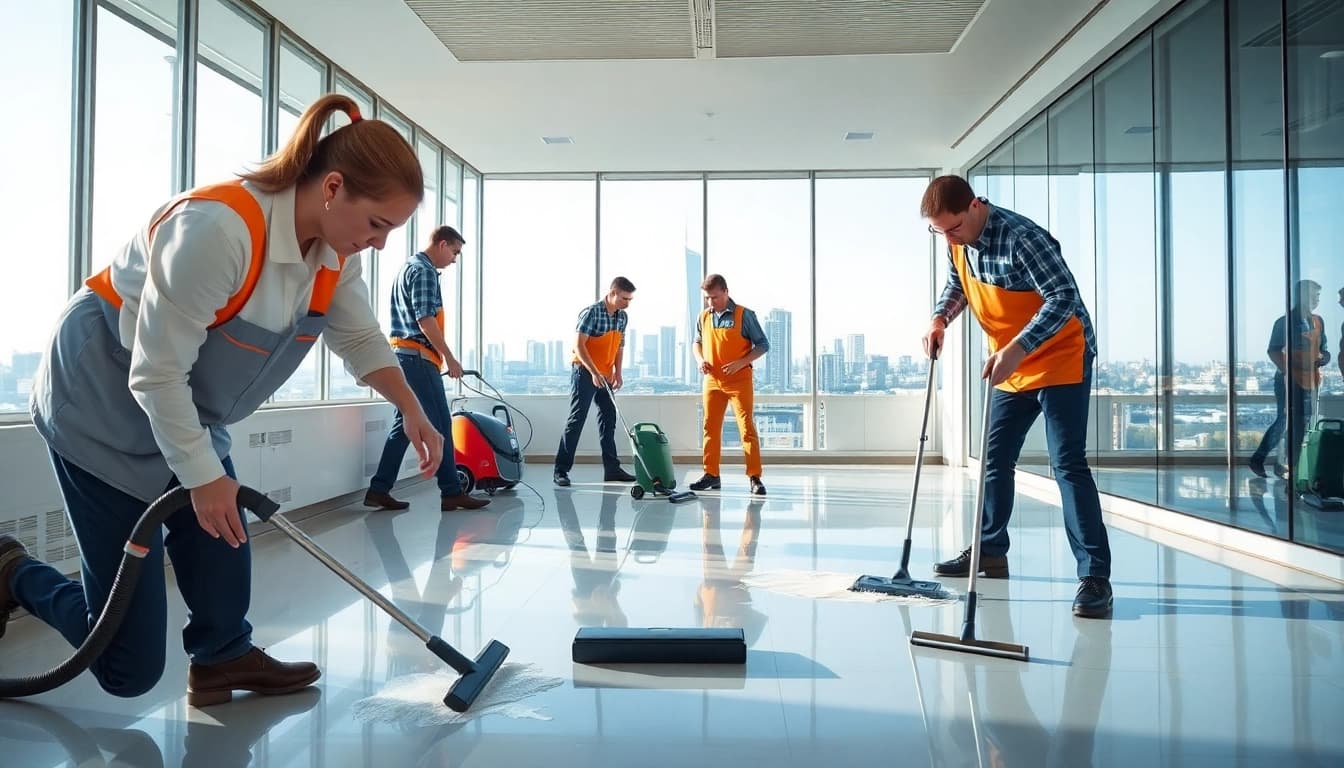 Professionelle Gebäudereinigung Ulm durch ein engagiertes Team in einem klaren, sauberen Umfeld.