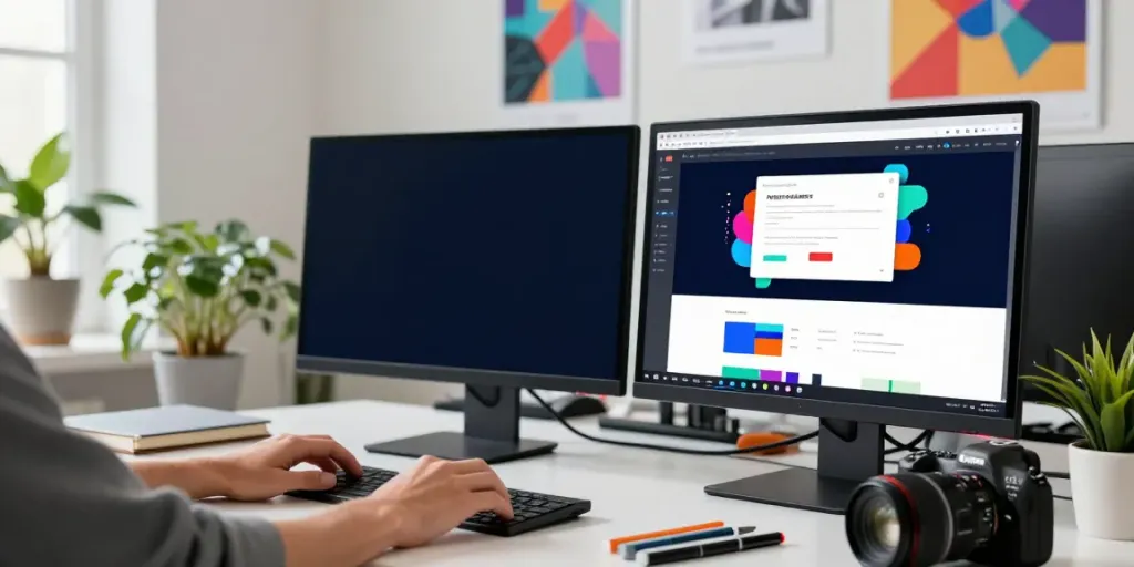 Webdesign Saarland in modernem Arbeitsumfeld mit kreativen Elementen.
