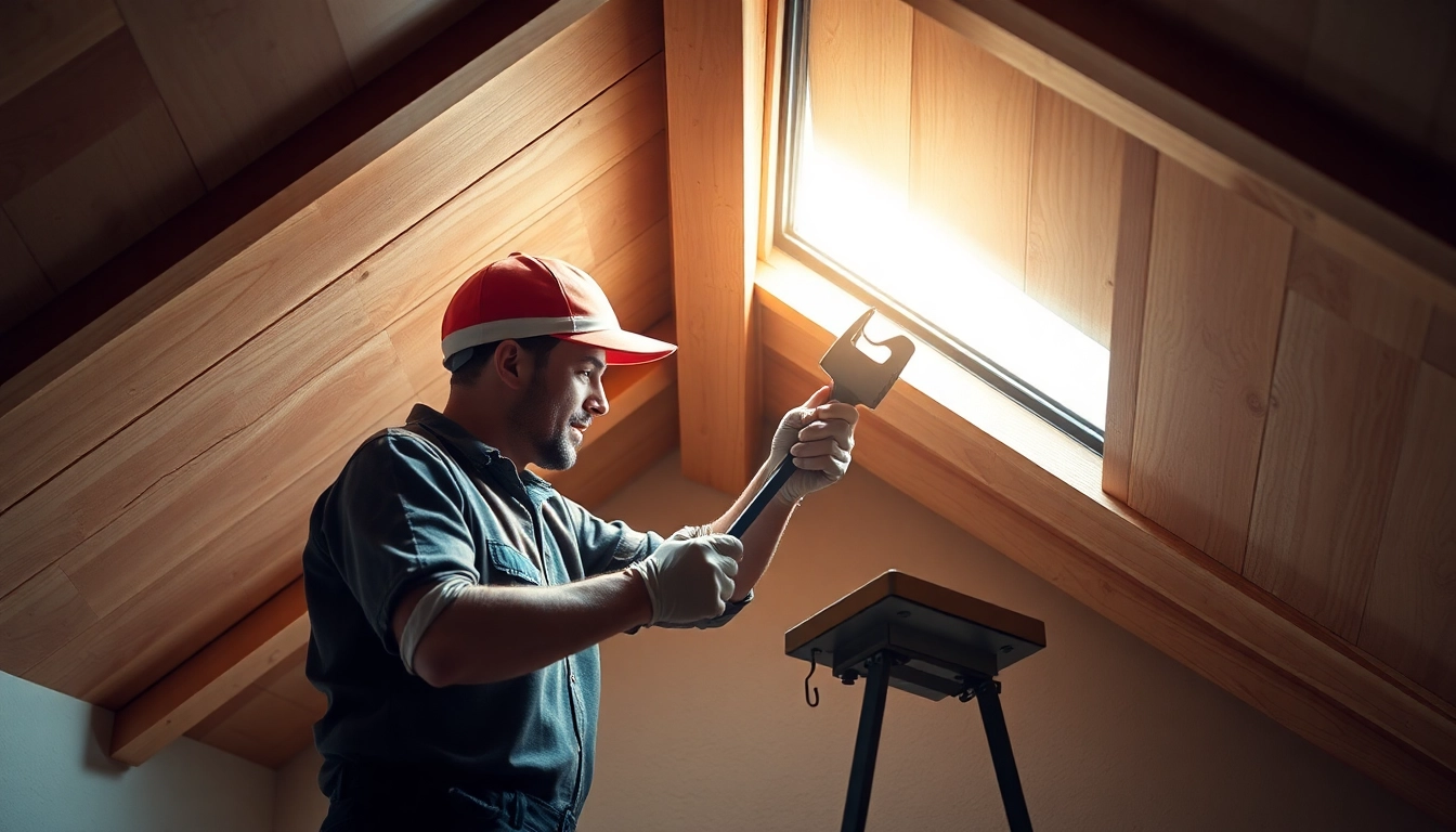Dachdecker in Münster reparando un techo con herramientas profesionales en un día soleado.