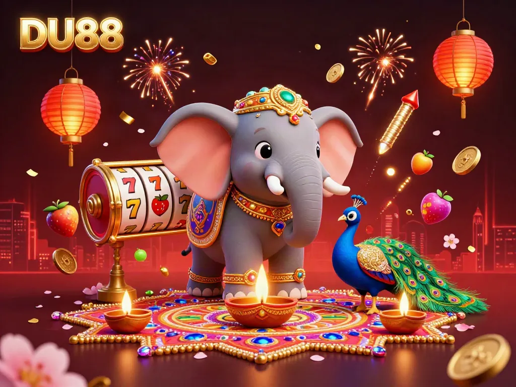 Experience the excitement of DU88 with spinning slot reels and a vibrant casino atmosphere.