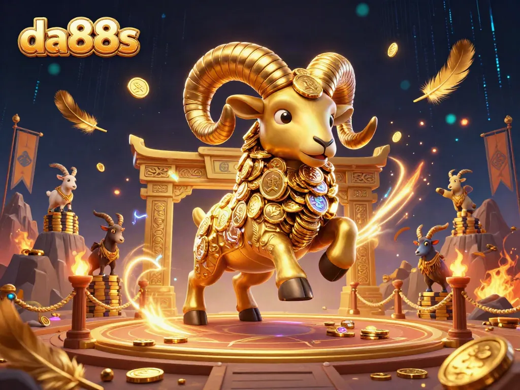 Engage in exciting gambling action with da88s as golden ram charges through a lavish casino scene.