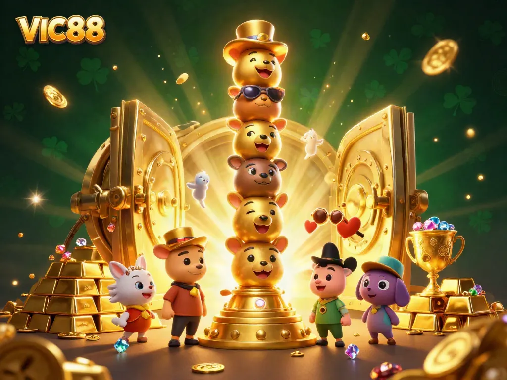 VIC88 unlocks thrilling casino rewards with dynamic 3D totem and treasure elements.