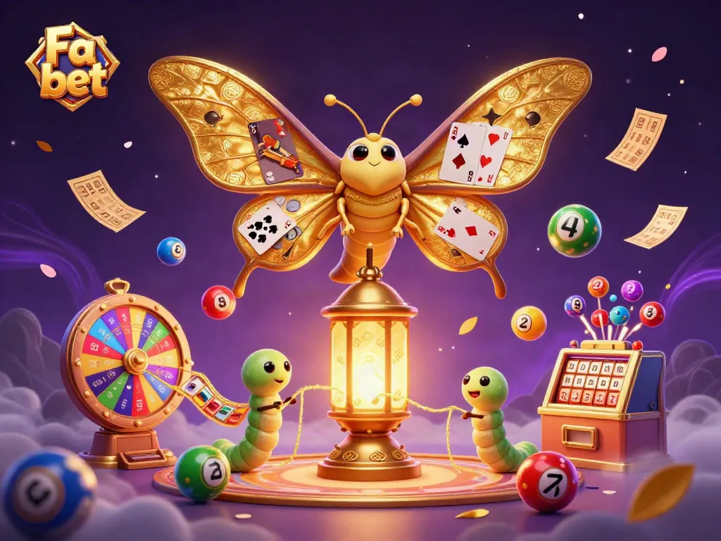 Engage in thrilling gameplay with Fa bet as vibrant lottery elements and a golden moth illuminate the scene.