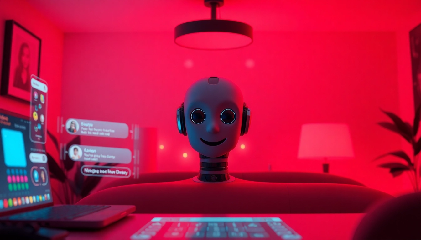 A lively interaction showcasing a 'porn ai chat' experience with a friendly AI character in a cozy digital environment.