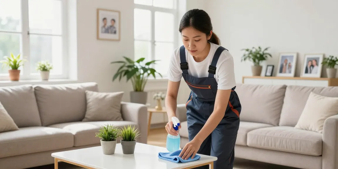 Professional residential cleaner showcasing a reinigung offerte service with sparkling surfaces and inviting home ambiance.