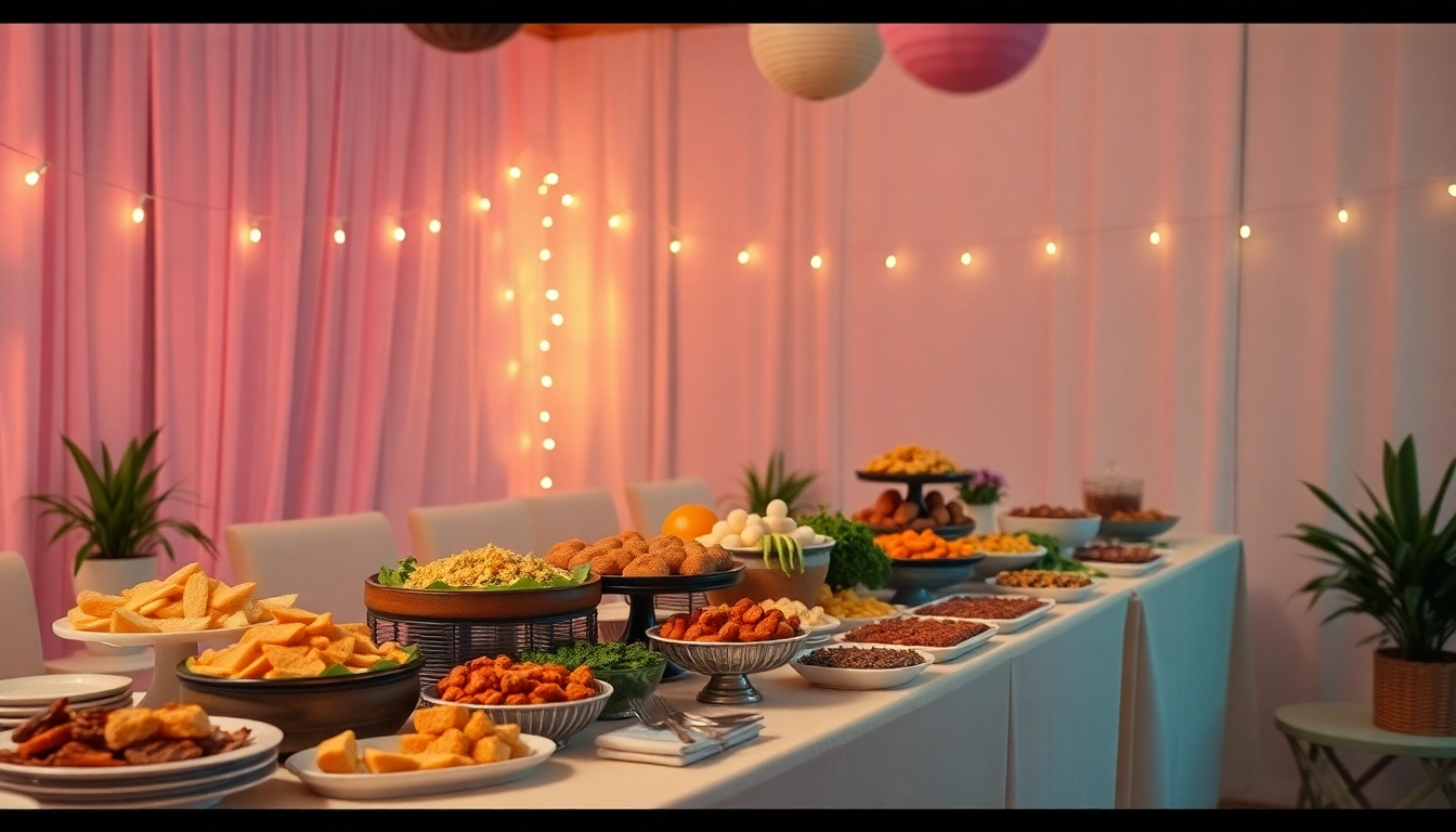 Delicious buffet spread showcasing various partyservice options, beautifully arranged for a festive celebration.