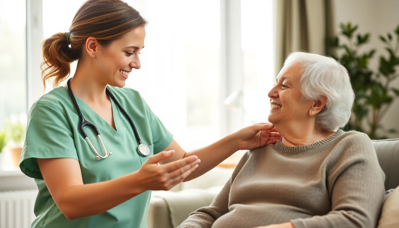 Engaged Pflegefachkraft stelle Hameln providing compassionate care to an elderly patient in a homelike setting.