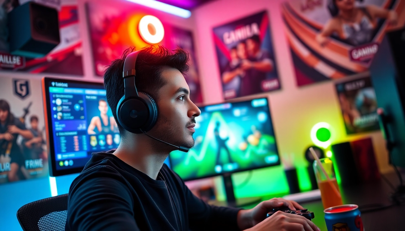 Twitch Streamer Österreich in voller Aktion während des Live-Streamings aus einem aufregenden Gaming-Setup.