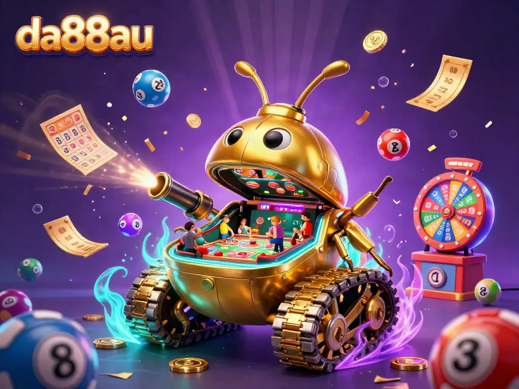 Experience thrilling gameplay at da88au with a vibrant casino scene featuring dynamic lottery elements and golden coins.