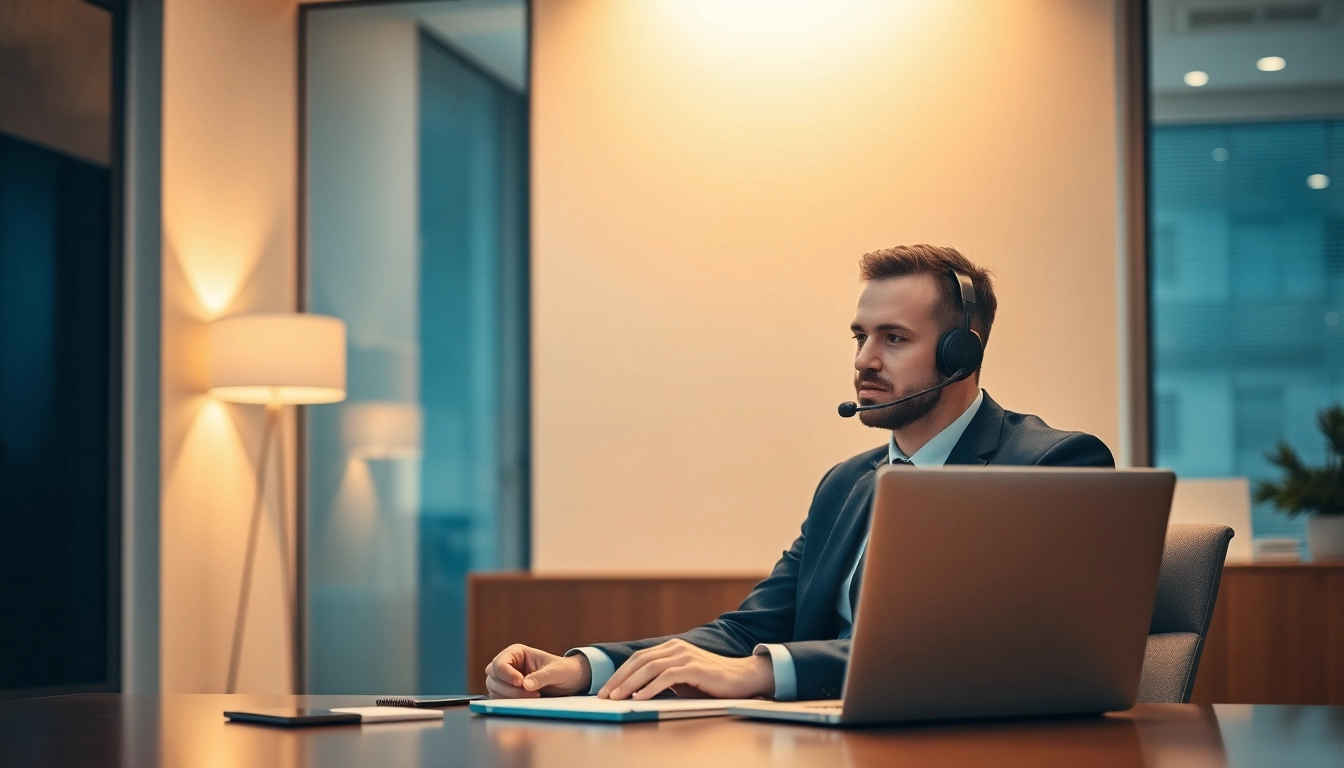 Headhunter berät Kunden im Büro mit Laptop und Notizen.