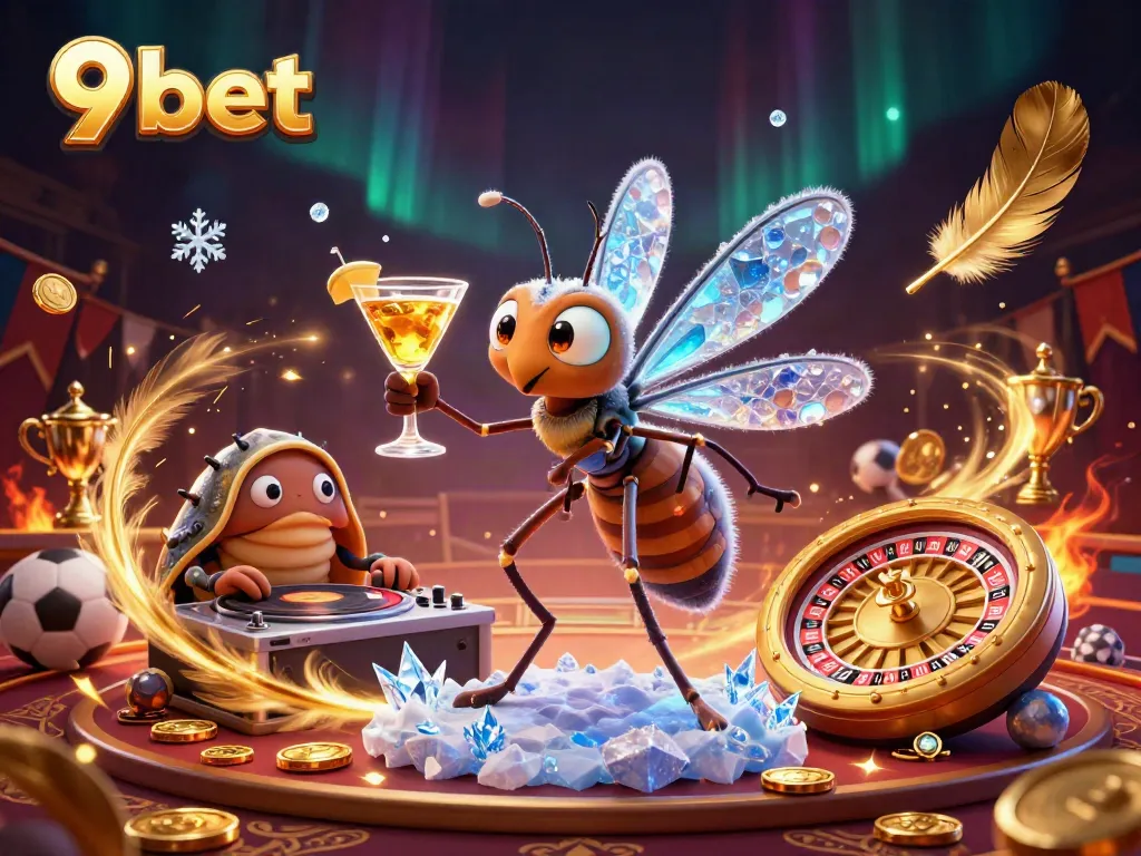 Bet on 9 bet with innovative casino mascots and dynamic sports betting elements in a vibrant scene.