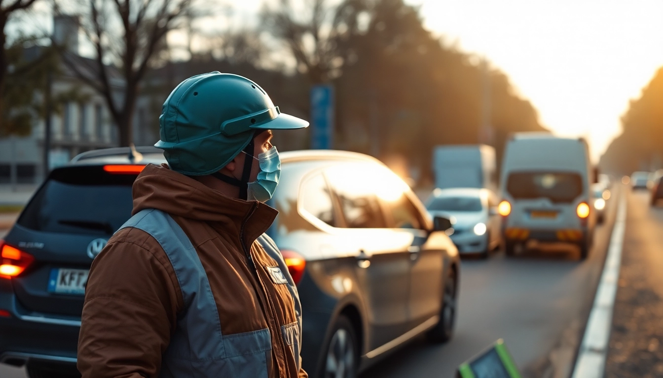 Professioneller kfz gutachter berlin bewertet Fahrzeugschäden vor Ort unter natürlichem Licht.