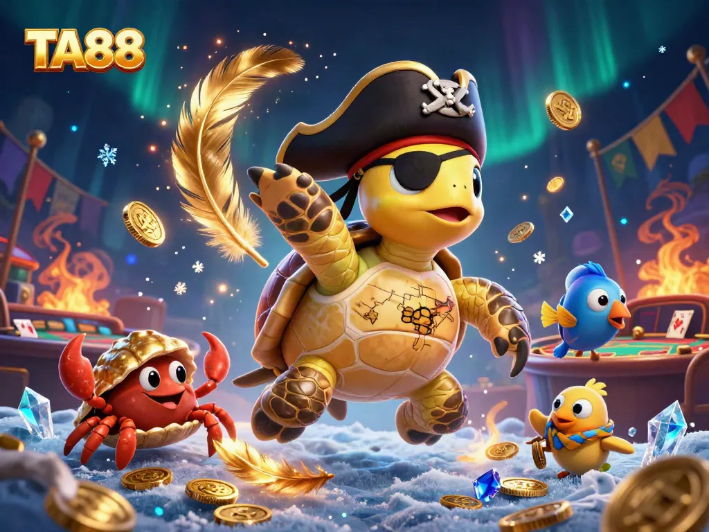 Experience the thrill of TA88 with a pirate turtle, golden treasures, and engaging casino elements.