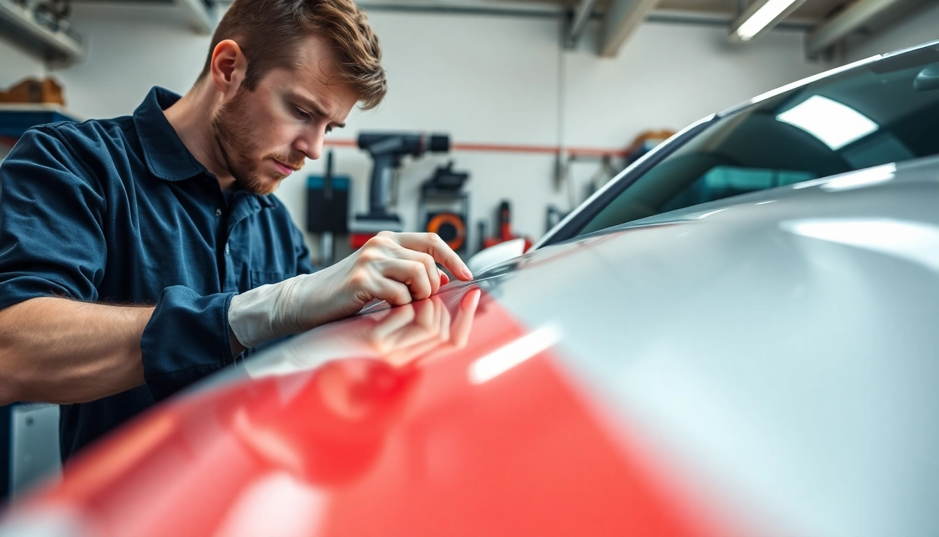 Lackschaden Reparatur München von einem professionellen Techniker in einer modernen Werkstatt.