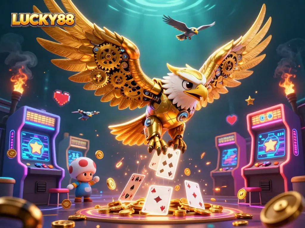 Engage with LUCKY88's vibrant gaming universe featuring dynamic characters and colorful casino elements.