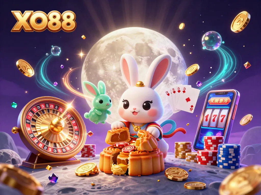 Experience exciting gaming moments with XO88’s vibrant illustration featuring a magical casino scene.