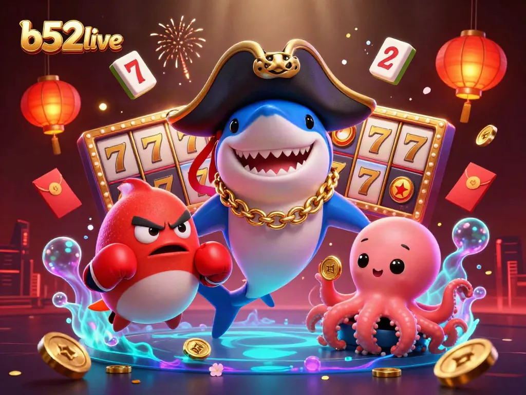 Engage in thrilling games at b52live with the vibrant pirate-themed 3D casino animation.