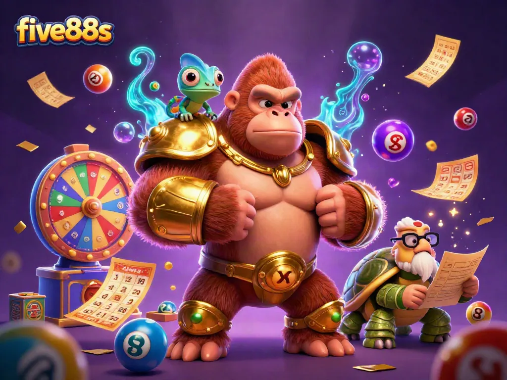 Engage in thrilling gambling excitement with five88s in a vibrant casino scene packed with colorful elements.