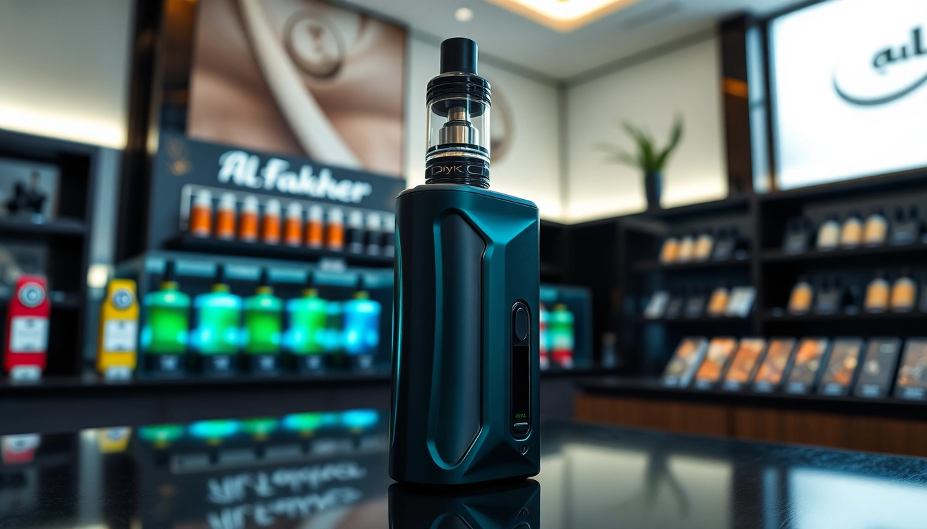 Al Fakher 30K Hypermax in einem stilvollen Vape Shop präsentieren, umgeben von modernen Geräten und Flavours.
