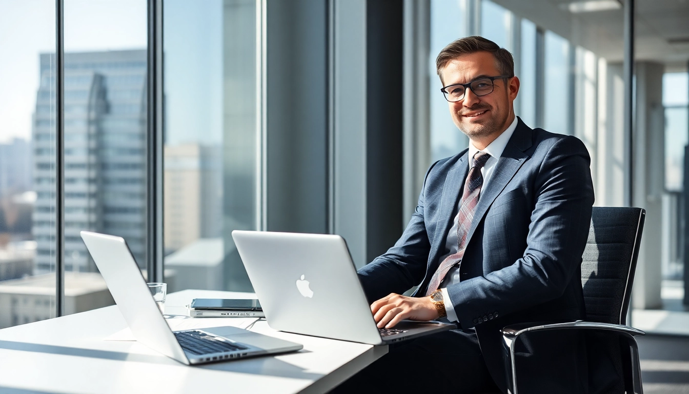 Headhunter Geschäftsführer diskutiert mit einem Geschäftsmann in einem modernen Büro.