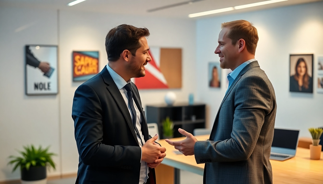 In einer Personalvermittlung berät ein Fachmann engagiert einen Bewerber über seine Karriereoptionen.