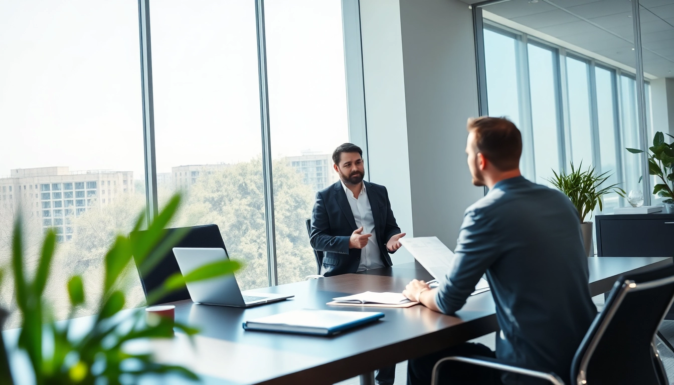 Headhunter IT trifft sich mit einem qualifizierten Kandidaten in einem modernen Büro, das für professionelle Rekrutierung geeignet ist.