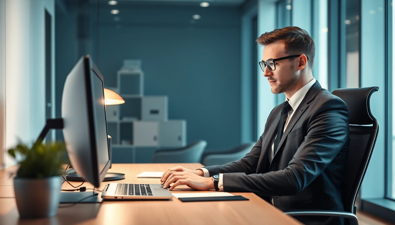 Headhunter IT bei der Arbeit im modernen Büro, konzentriert und professionell.