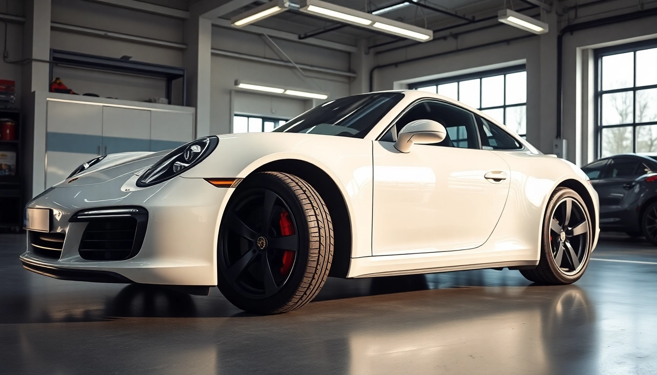 Porsche PPF München: Hochwertige Lackschutzfolie auf einem Porsche in einer modernen Werkstatt in München.