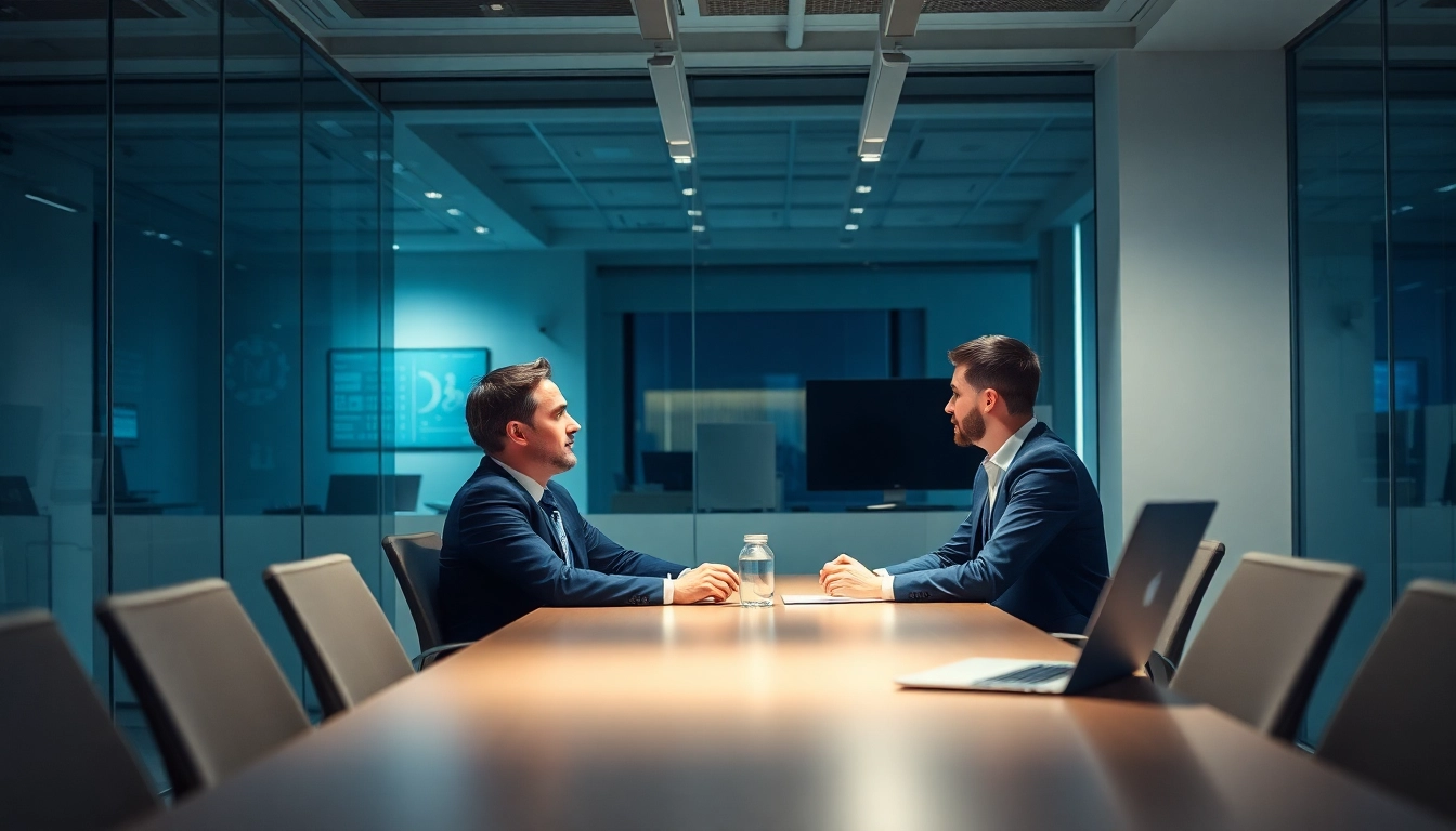 Professioneller Headhunter IT führt ein berufsorientiertes Gespräch in einem modernen Büro.