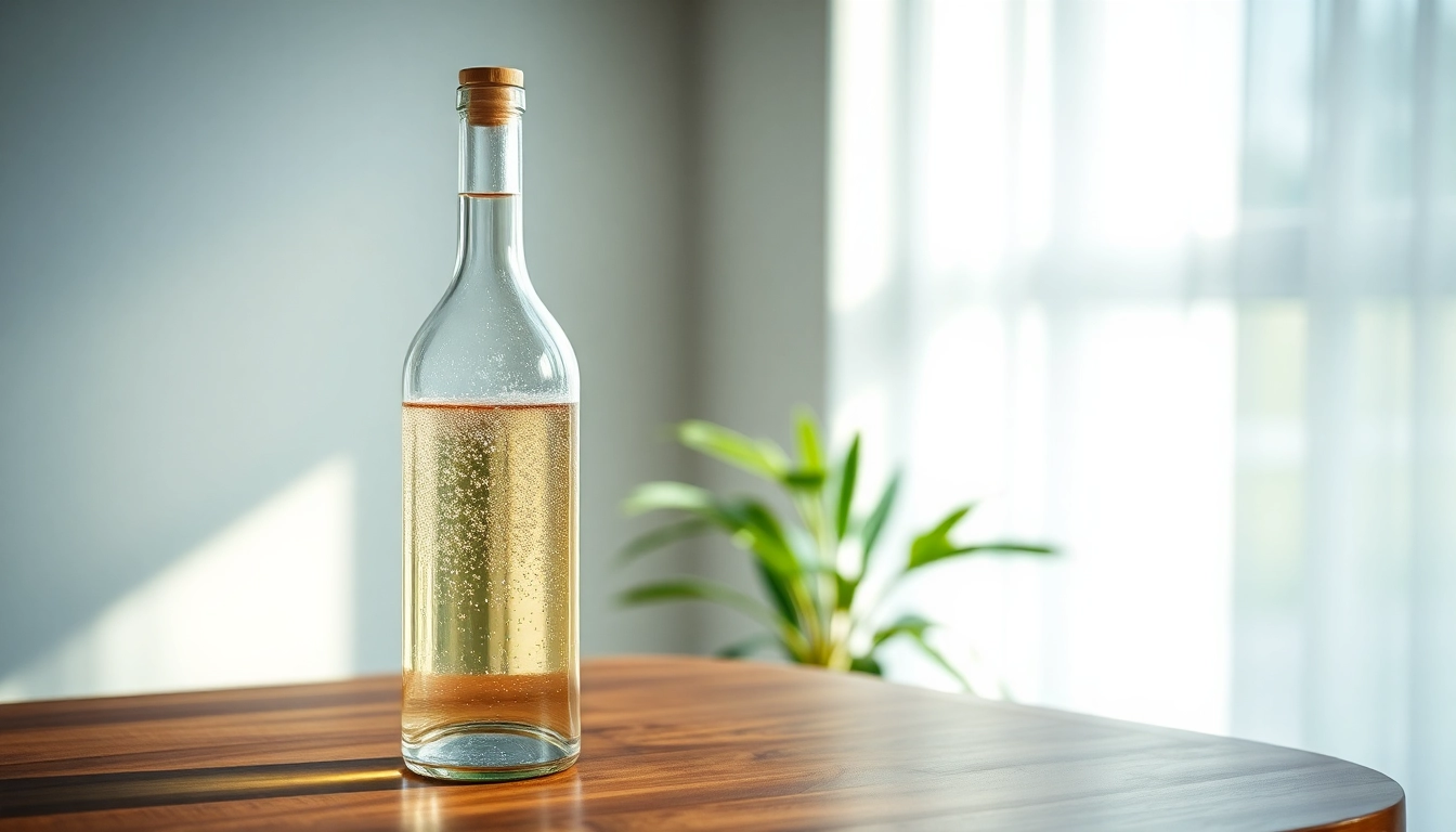 Erleben Sie die Vorteile von kolloidalem Silber kaufen mit dieser eleganten, hochwertigen Flasche, die silberne Partikel in reinem Wasser zeigt.