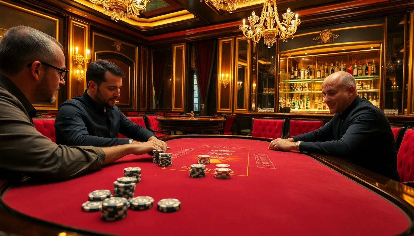 Players strategizing at a high-stakes poker game in a luxurious S8 casino setting.