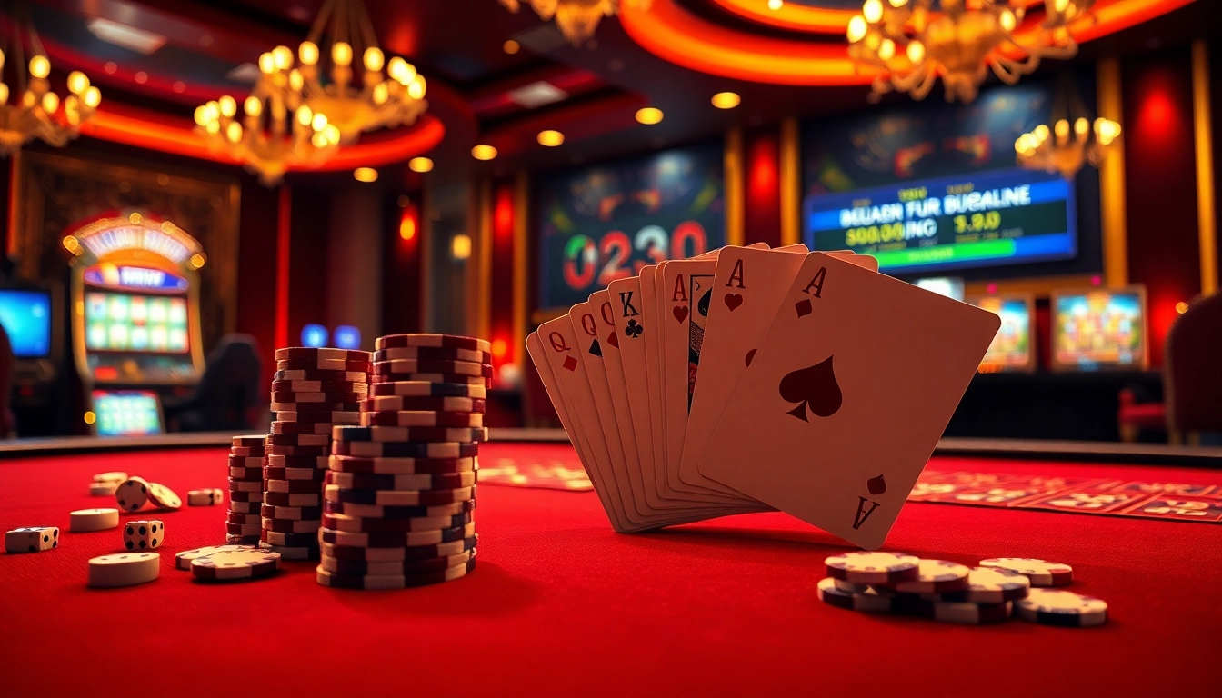 A thrilling poker scene featuring chips and cards at https://rr88.uk.net/ casino table, showcasing luxury gaming.