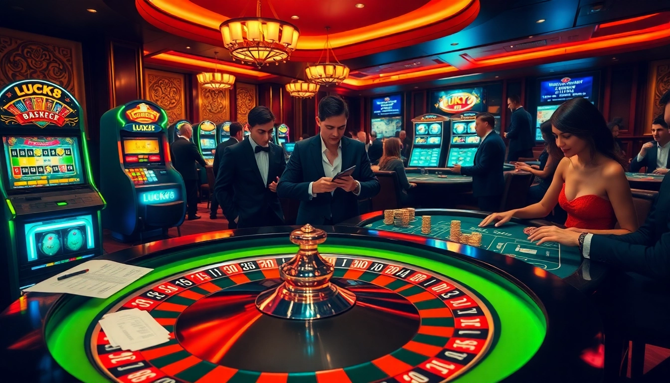 Người chơi tận hưởng trải nghiệm casino đầy kịch tính với các yếu tố LUCK8 và LUCKY8, cùng sự hứng khởi của roulette và poker.