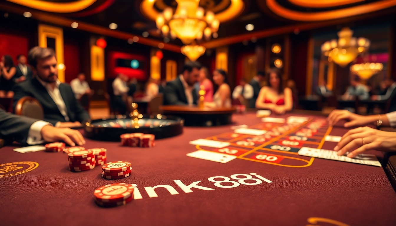Engaging with the link 88i at an upscale blackjack table, poker chips and cards in action.