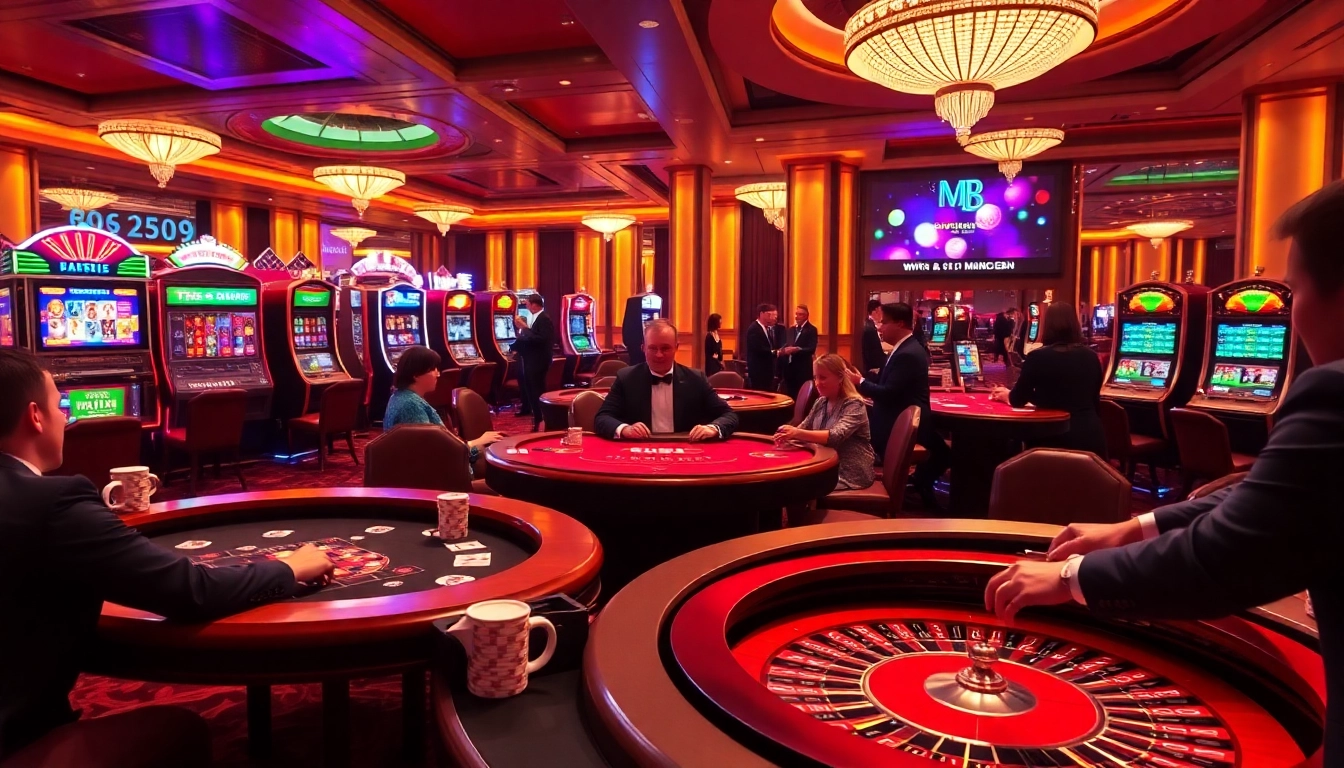 Engage with the thrill of gaming at MM88.COM featuring elegant casino tables and vibrant players.