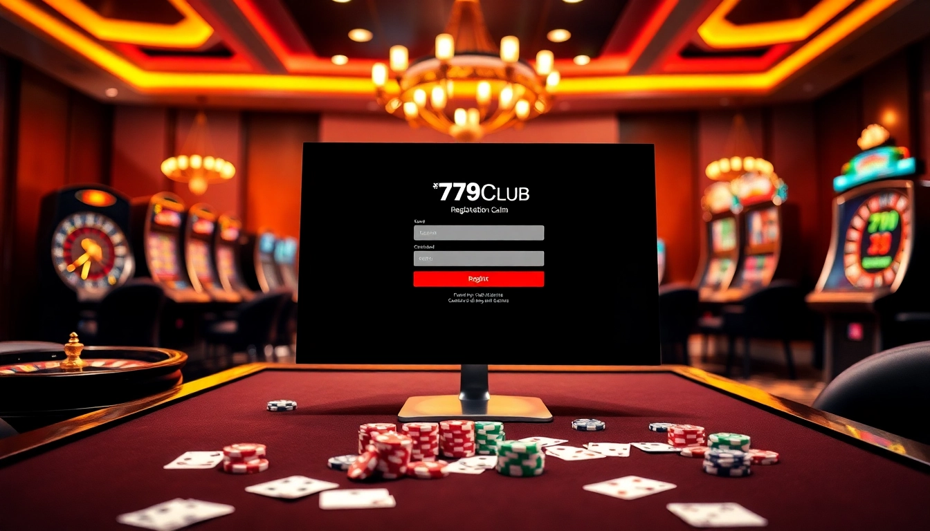 Experience the excitement of đăng ký 789club at a modern online casino with vibrant poker chips and cards.