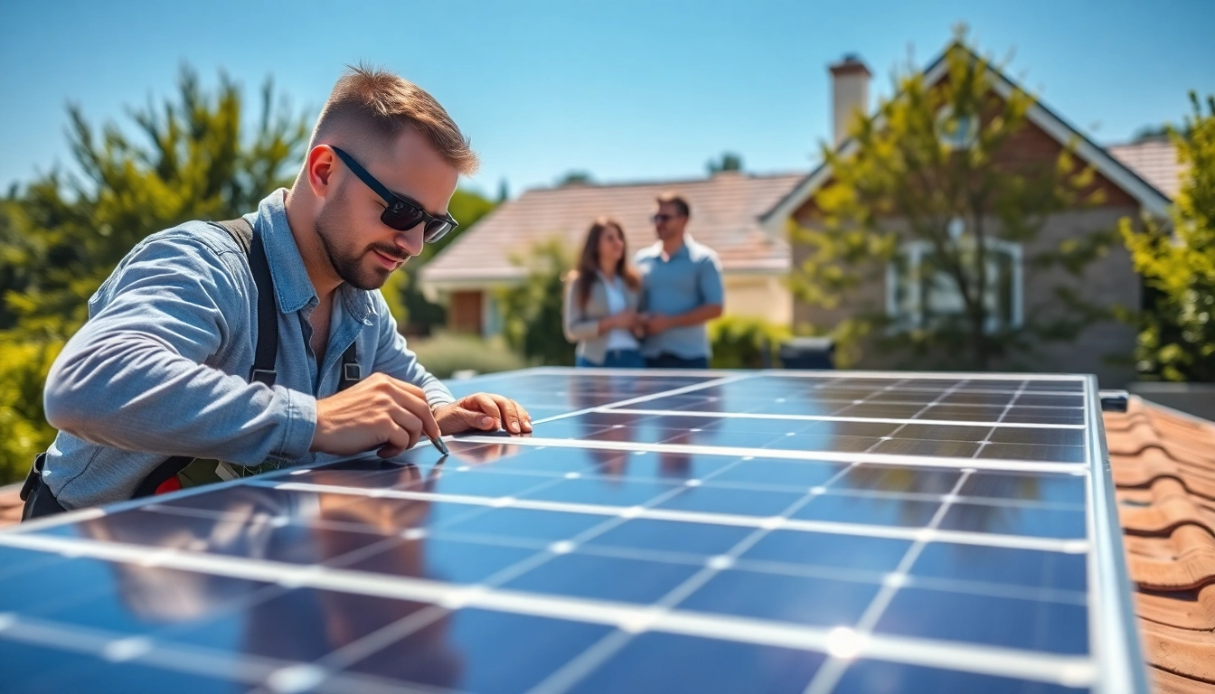 Efficient Photovoltaikanlage Kaufen Wien with installation technician working on rooftops.