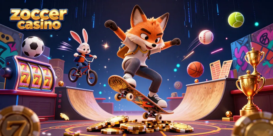 Experience the excitement of zoccer casino through a vibrant 3D illustration featuring dynamic gambling action.